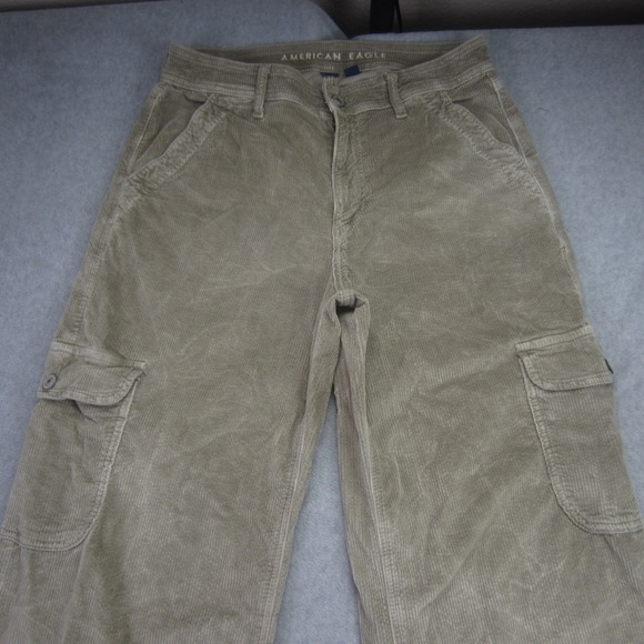 American Pants Women 8 Olive Green Super High Rise Baggy Wide Leg Corduroy Cargo - Picture 2 of 15